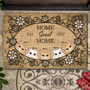 Pawzity Personalized Doormat, Gifts For Cat Lovers, Home Sweet Home Vintage Flower Frame Outdoor Door Mat