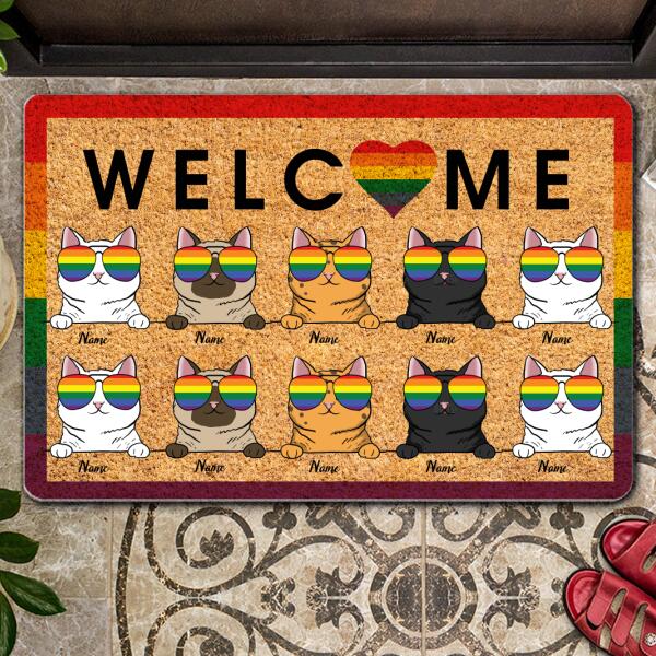 Pawzity Personalized Doormat, Gifts For Cat Lovers, Welcome LGBT Pride Front Door Mat