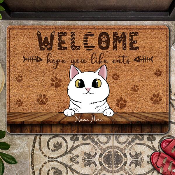 Pawzity Personalized Doormat, Gifts For Cat Lovers, Hope You Like Cats Brown Welcome Mat
