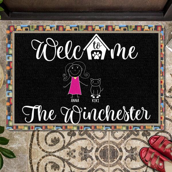 Pawzity Welcome To Our Home Custom Doormat, Gifts For Cat Lovers, Family Members Front Door Mat