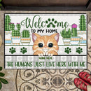 Pawzity Welcome To Our Home Custom Doormat, Gifts For Cat Lovers, Cactus Garden Front Door Mat
