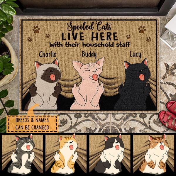 Pawzity Outdoor Door Mat, Gifts For Cat Lovers, Spoiled Cats Live Here With Their Household Staff Custom Mat