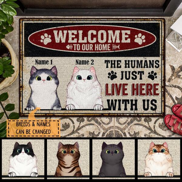 ﻿Pawzity Welcome To Our Home Custom Doormat, Gifts For Cat Lovers, Metal Style Front Door Mat