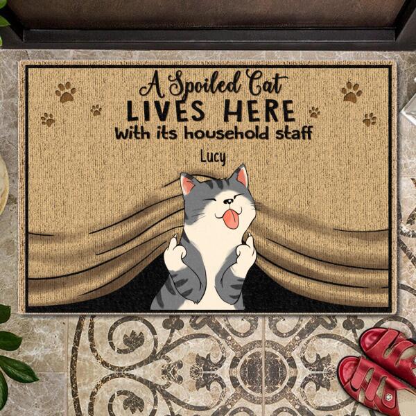 Pawzity Outdoor Door Mat, Gifts For Cat Lovers, Spoiled Cats Live Here With Their Household Staff Custom Mat