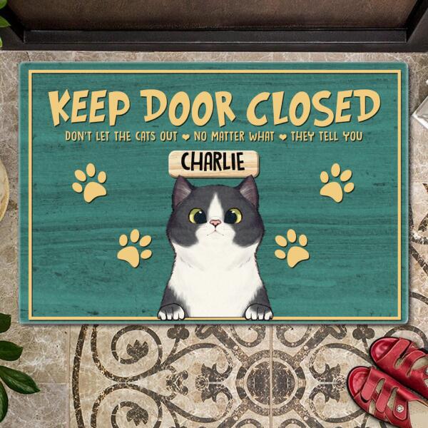 Pawzity Custom Doormat, Gifts For Cat Lovers, Keep Door Closed Don't Let The Cats Out Green Front Door Mat