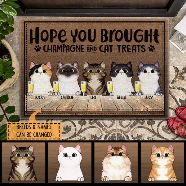 Pawzity Personalized Doormat, Gifts For Cat Lovers, Hope You Brought Wine & Cat Treats Font Door Mat