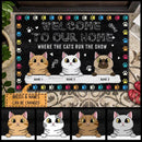 Pawzity Welcome To Our Home Personalized Doormat, Gifts For Cat Lovers, Where The Cat Runs The Show