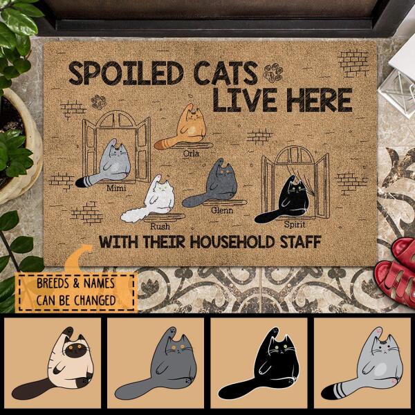 Pawzity Personalized Doormat, Gifts For Cat Lovers, Spoiled Cats Live Here With Their Household Staff