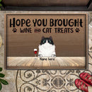 Pawzity Personalized Doormat, Gifts For Cat Lovers, Hope You Brought Wine & Cat Treats Font Door Mat
