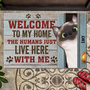 Pawzity Welcome To Our Home Personalized Doormat, Gifts For Cat Lovers, Peeking Cats Behind Wood Door