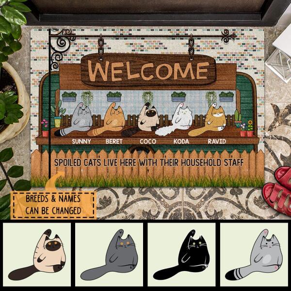 Pawzity Welcome Mat, Gifts For Cat Lovers, Spoiled Cats Live Here With Their Household Staff Front Door Mat