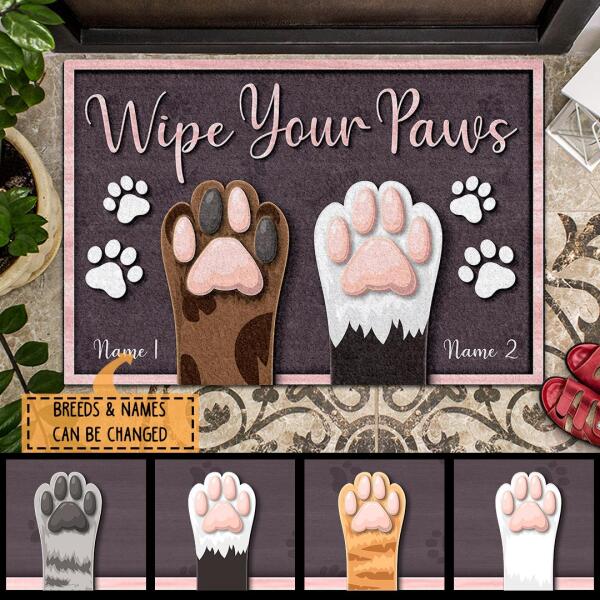 Pawzity Custom Doormat, Gifts For Cat Lovers, Wipe Your Paws Purple Front Door Mat