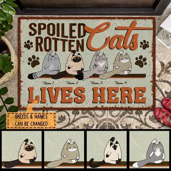 Pawzity Personalized Doormat, Gifts For Cat Lovers, Spoiled Rotten Cats Live Here Retro Style Front Door Mat