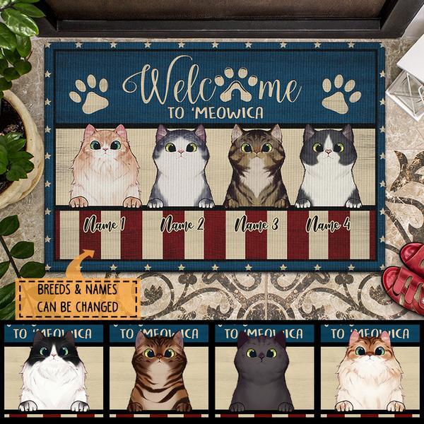 4th Of July Personalized Doormat, Gifts For Cat Lovers, Welcome To 'Meowica Front Door Mat