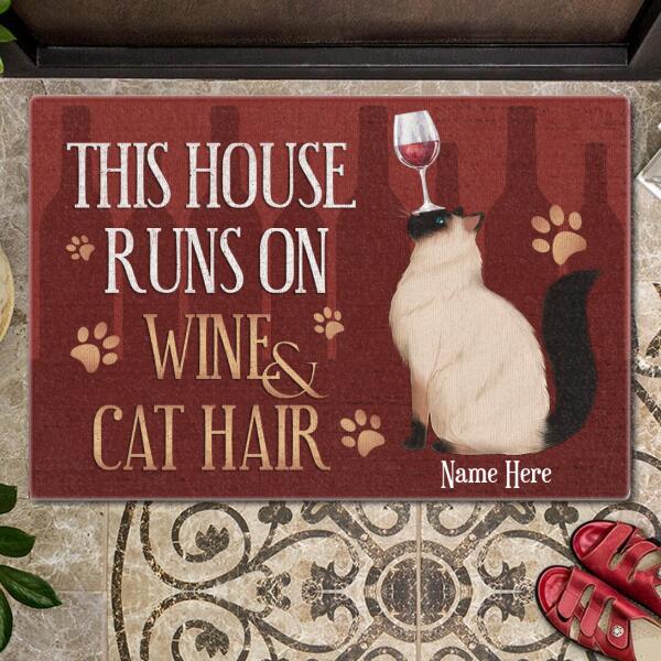 ﻿Pawzity Custom Doormat, Gifts For Cat Lovers, This House Runs On Wine And Cat Hair Front Door Mat