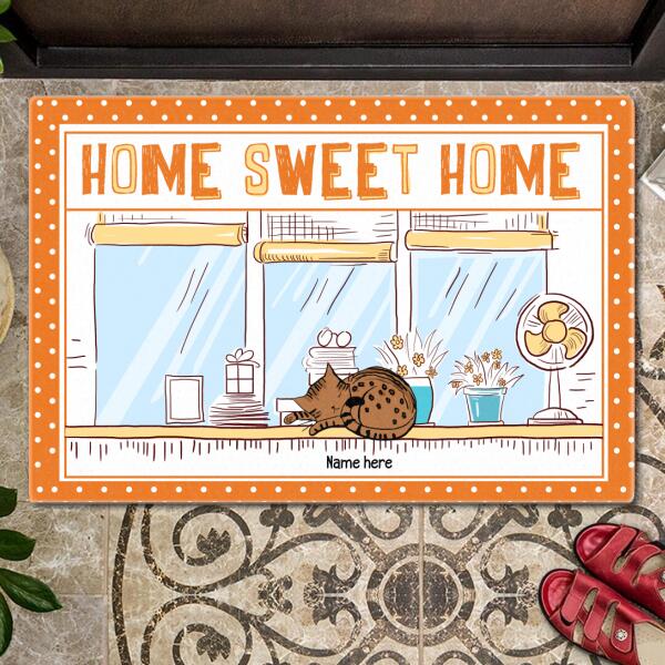 Pawzity Personalized Doormat, Gifts For Cat Lovers, Home Sweet Home Polka Dots Front Door Mat