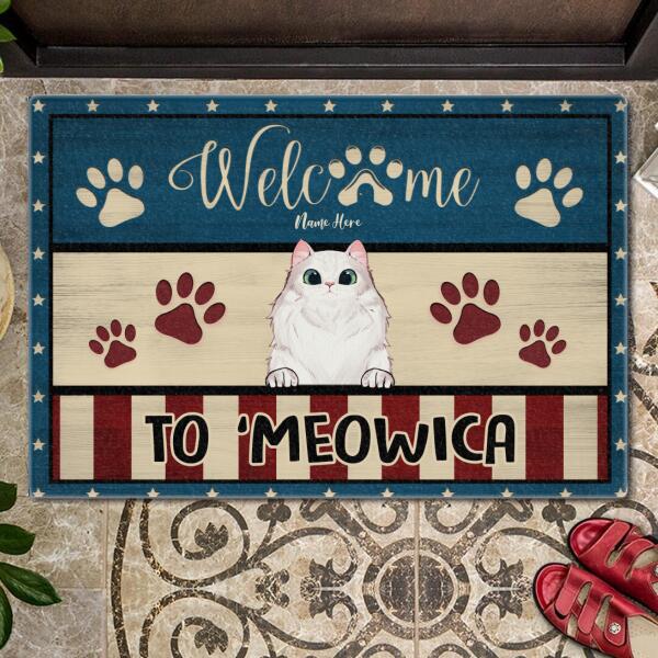 4th Of July Personalized Doormat, Gifts For Cat Lovers, Welcome To 'Meowica Front Door Mat