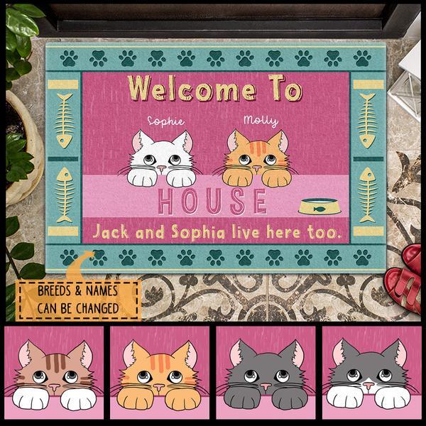 Pawzity Personalized Mat, Gifts For Cat Lovers, Welcome To Our House Pink Front Door Mat