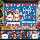 4th Of July Personalized Doormat, Gifts For Cat Lovers, USA Hat and Bowtie Front Door Mat