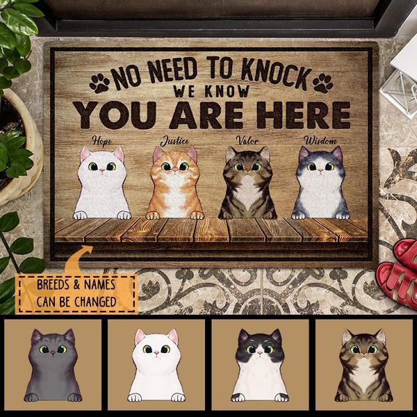 ﻿Pawzity No Need To Knock Custom Doormat, Gifts For Cat Lovers, We Know You Are Here Wood Fence Front Door Mat