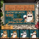 ﻿Pawzity Custom Mat, Gifts For Cat Lovers, Open Door Policy Show Up With Wine and Catnip Front Door Mat