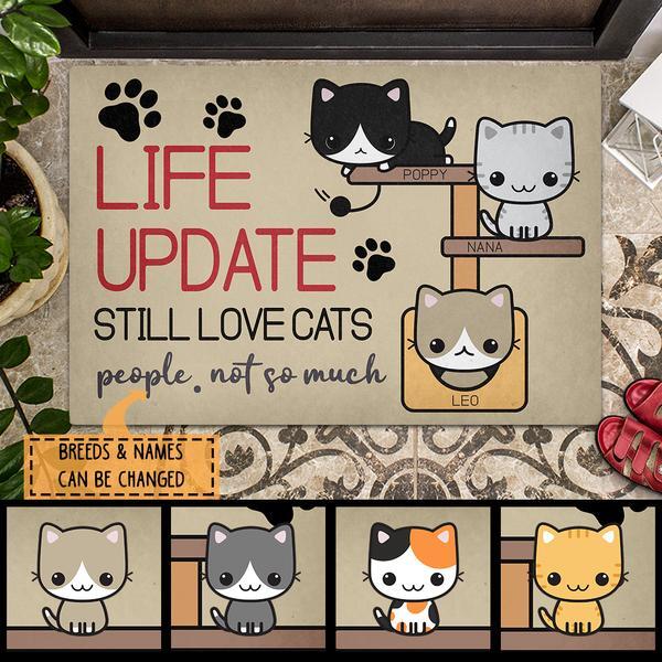 Pawzity Custom Doormat, Gifts For Cat Lovers, Life Update Still Love Cats Front Door Mat