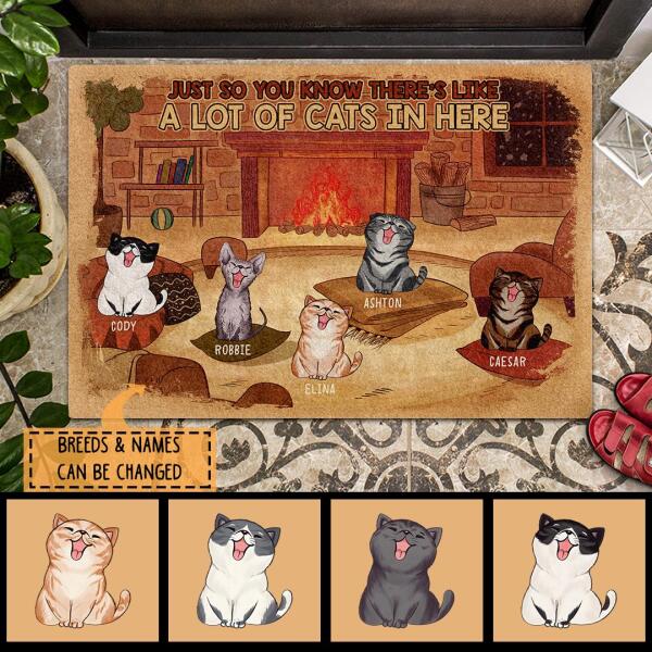 Pawzity Custom Doormat, Gifts For Cat Lovers, Just So You Know There's Like A Bunch Of Cats In Here Cozy Living Room