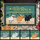 Pawzity Welcome To Our Home Personalized Doormat, Gifts For Cat Lovers, Where The Cat Runs The House