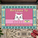 Pawzity Personalized Mat, Gifts For Cat Lovers, Welcome To Our House Pink Front Door Mat