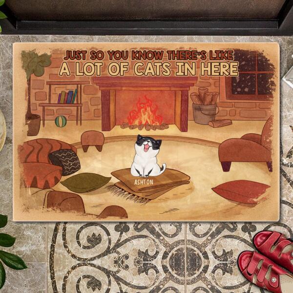 Pawzity Custom Doormat, Gifts For Cat Lovers, Just So You Know There's Like A Bunch Of Cats In Here Cozy Living Room