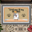 Pawzity Welcome To Our Home Personalized Doormat, Gifts For Cat Lovers, Polka Dots Outdoor Door Mat
