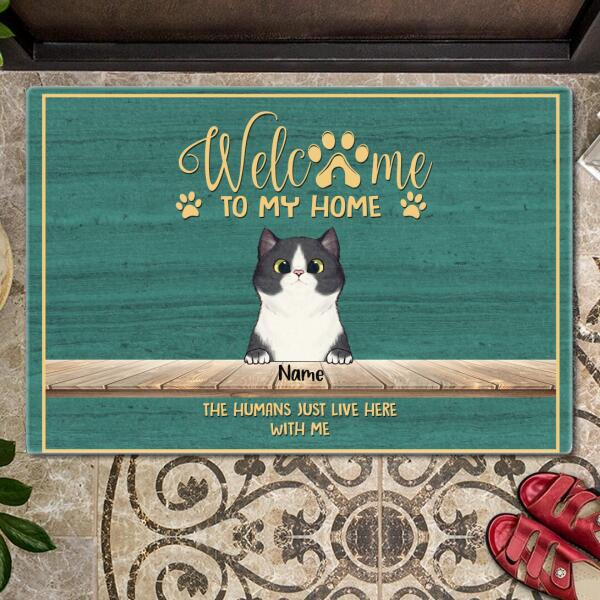 Pawzity Welcome To Our Home Custom Doormat, Gifts For Cat Lovers, Green Front Door Mat