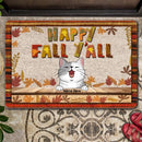 Fall Welcome Mat, Gifts For Cat Lovers, Happy Fall Y'all Autumn Leaves Personalized Doormat