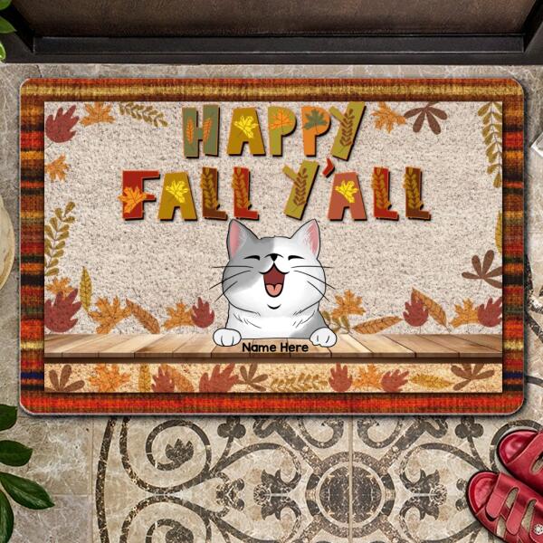 Fall Welcome Mat, Gifts For Cat Lovers, Happy Fall Y'all Autumn Leaves Personalized Doormat