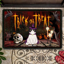 Halloween Custom Doormat, Gifts For Cat Lovers, Trick Or Treat Witch & Dracula Cloak Holiday Doormat