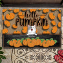 Fall Welcome Mat, Gifts For Cat Lovers, Hello Pumpkin, Pumpkin Background Holiday Doormat