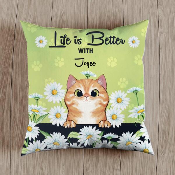 Life Is Better With Cats - Personalized Cat Green Pillow