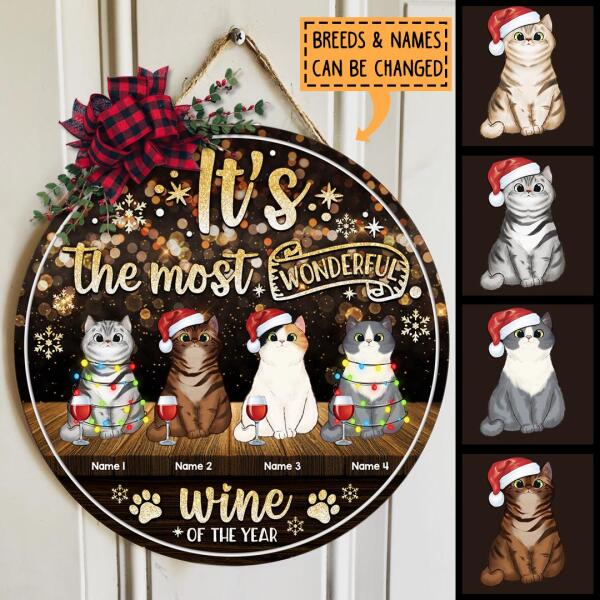 Christmas Door Decorations, Gifts For Cat Lovers, It's The Most Wonderful Wine Of The Year Welcome Door Signs , Cat Mom Gifts