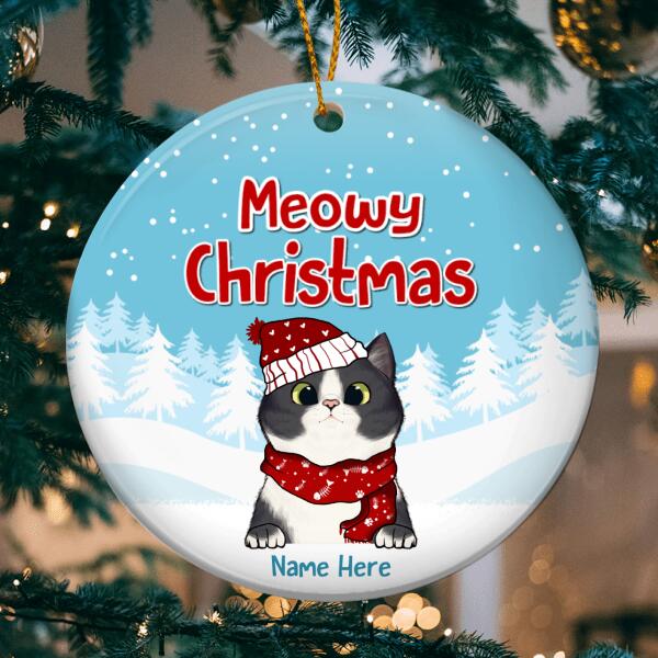 Meowy Christmas - White Snow Blue Sky - Personalized Cat Christmas Ornament