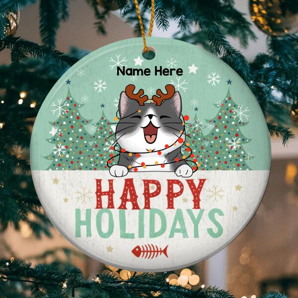 Happy Holiday - Pastel Mint Green - Personalized Cat Christmas Ornament