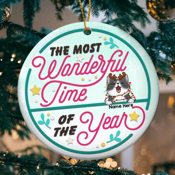 The Most Wonderful Time Of The Year - Bluetone - Personalized Cat Christmas Ornament