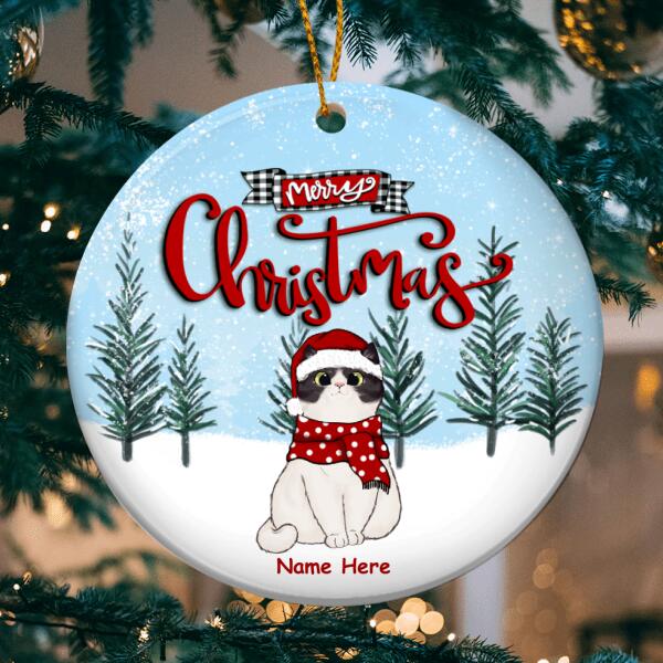 Merry Christmas - Cats Standing On Snow - Personalized Cat Christmas Ornament