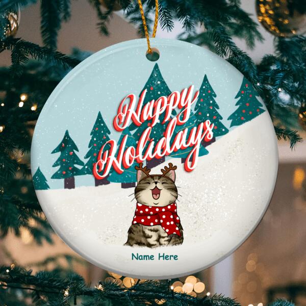 Happy Holidays - Cats In Snow - Personalized Cat Christmas Ornament