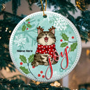 Joy - Bluetone - Personalized Cat Christmas Ornament