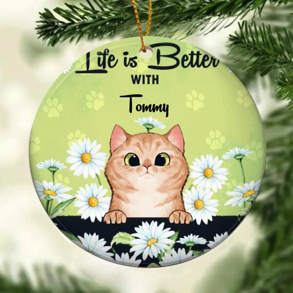Personalised Life Is Better With Cats Daisy Field - Personalized Cat Decorative Christmas Ornament