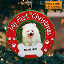 Personalised Merry First Christmas Circle Ceramic Ornament - Personalized Cat & Dog Lovers Decorative Christmas Ornament