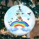 Personalised Dogs With Rainbow Blue Sky Circle Ceramic Ornament - Personalized Dog Lovers Decorative Christmas Ornament