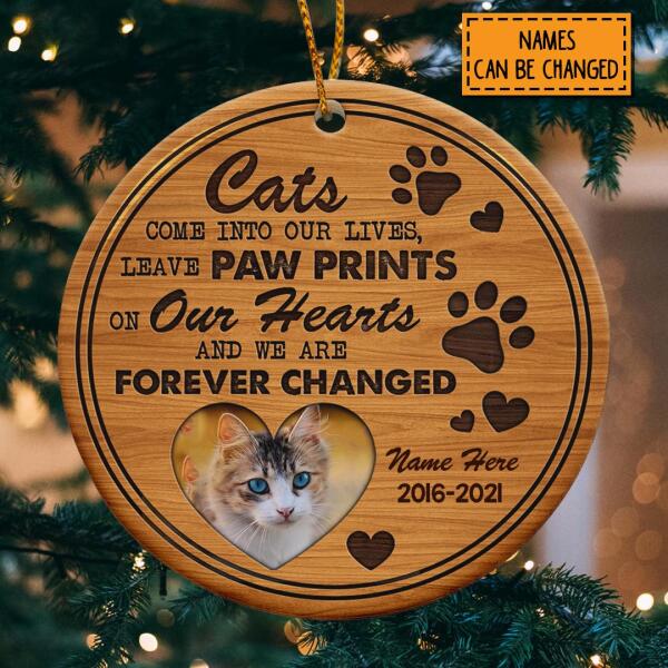 Cats Come Into Our Lives Custom Photo Circle Ceramic Ornament - Personalized Cat Lovers Decorative Christmas Ornament