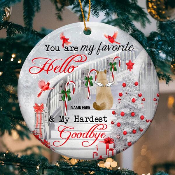 You Are My Hardest Goodbye Circle Ceramic Ornament - Personalized Angel Cat Lovers Decorative Christmas Ornament