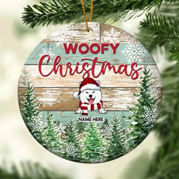 Personalised Woofy Christmas Old Wooden Circle Ceramic Ornament - Personalized Dog Lovers Decorative Christmas Ornament